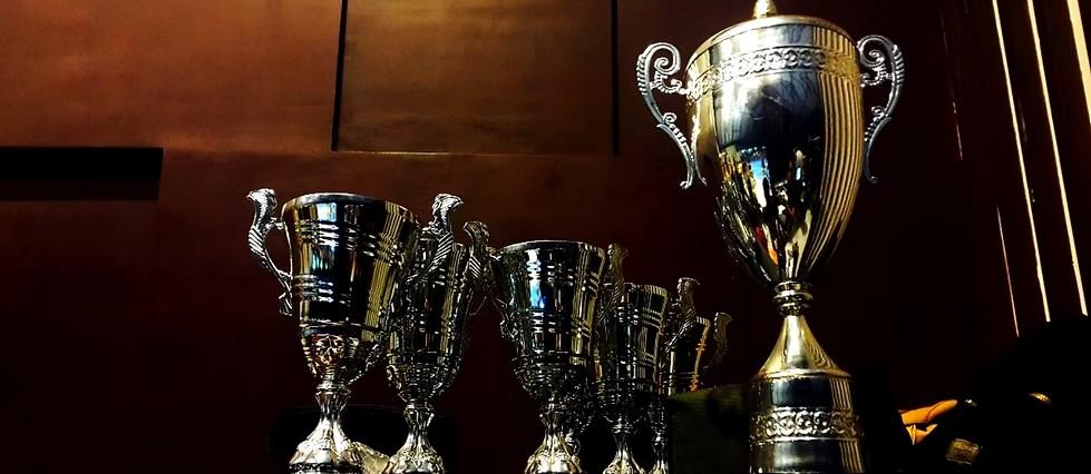 Silver trophies on display